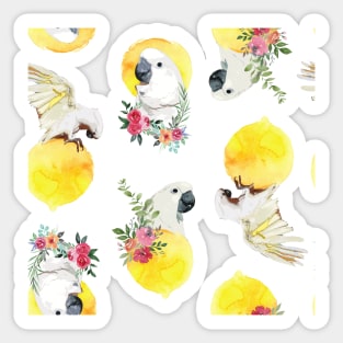 Cockatoo and flower in the watercolor sun cercle Sticker